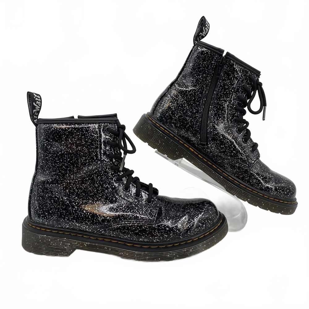 Dr. Martens Black Silver Sparkle Lace-Up Boots | Girls 3